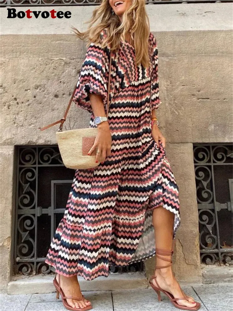 Natalli | Retro Zig-Zag Print Dress