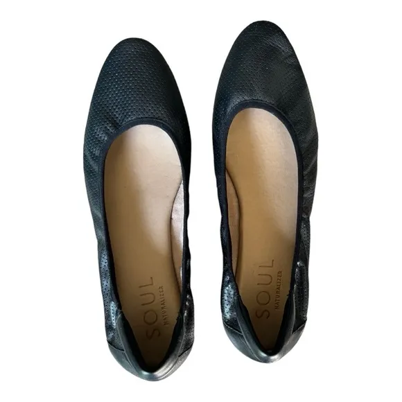 Naturalizer Soul Black Leather Ballet Flats Size 10 M Ladies Flat Slip On Shoes