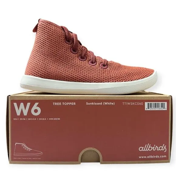 NEW Allbirds Tree Topper WOMENS 6 High Top Sneakers Shoes Sunkissed Orange White