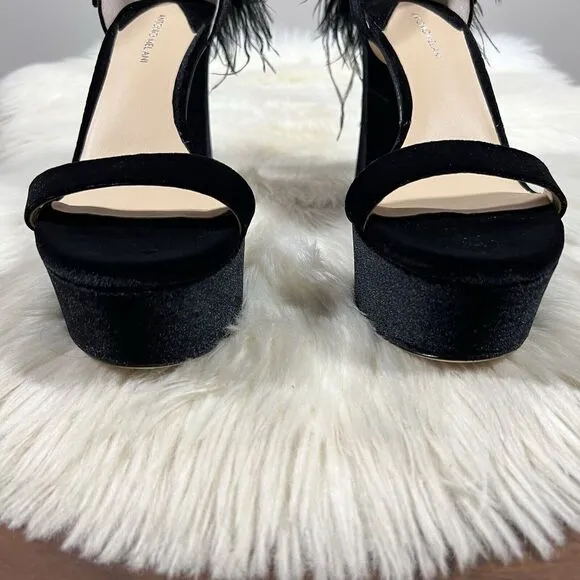 NEW Antonio Melani Size 8.5 M Black Velvet Janie Feather Platform Heels Sandals‎