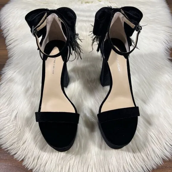 NEW Antonio Melani Size 8.5 M Black Velvet Janie Feather Platform Heels Sandals‎
