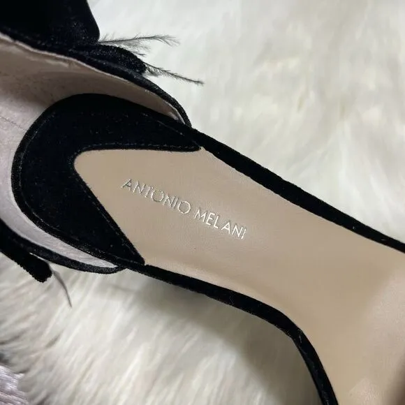 NEW Antonio Melani Size 8.5 M Black Velvet Janie Feather Platform Heels Sandals‎