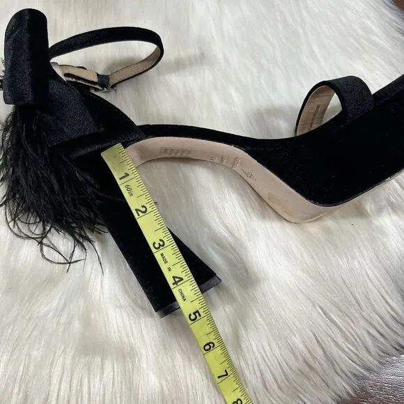 NEW Antonio Melani Size 8.5 M Black Velvet Janie Feather Platform Heels Sandals‎