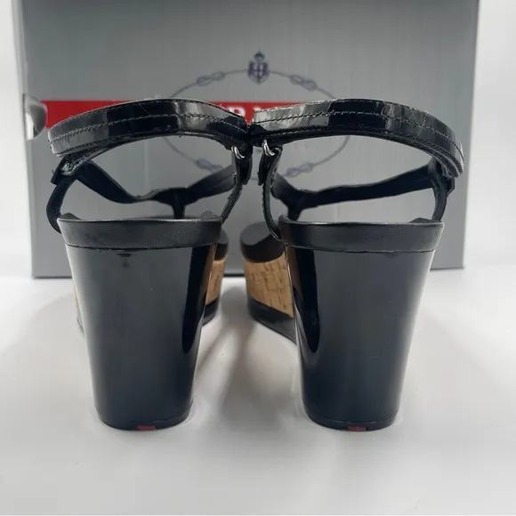 NEW AUTH PRADA SPORT ROSA LINEA 38 8 CORK PLATFORM PATENT THONG SANDAL BLACK NIB