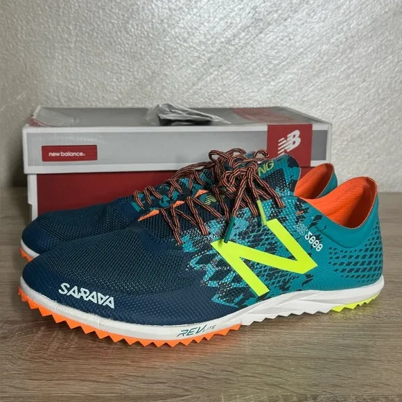New Balance Women 12 Teal and Neon Yellow Running Shoes Spikes Sneakers