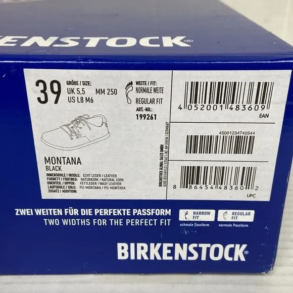 NEW Birkenstock Montana Oiled Nubuck Leather EU39 Black 192261 Regular Fit‎
