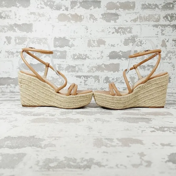 New BP Cohan Platform Espadrille Wedge Strappy Brown Nude Wedge Sandals M983