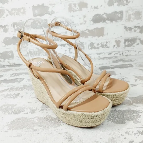 New BP Cohan Platform Espadrille Wedge Strappy Brown Nude Wedge Sandals M983