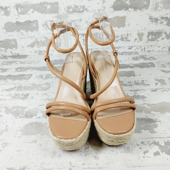 New BP Cohan Platform Espadrille Wedge Strappy Brown Nude Wedge Sandals M983