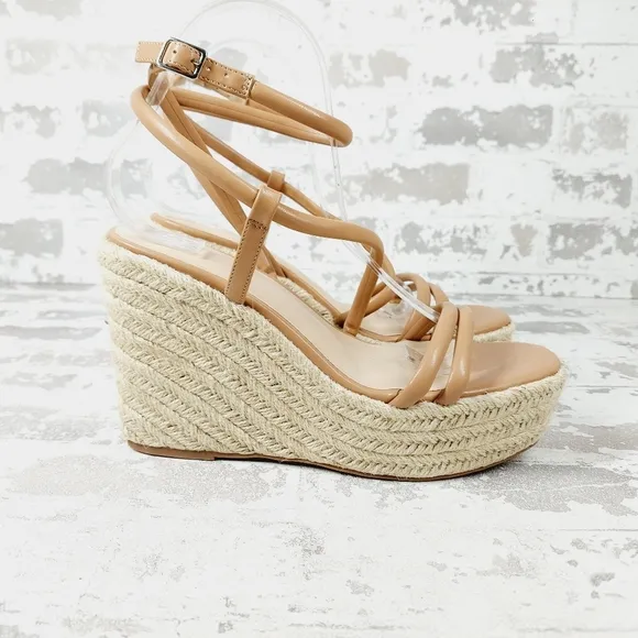 New BP Cohan Platform Espadrille Wedge Strappy Brown Nude Wedge Sandals M983