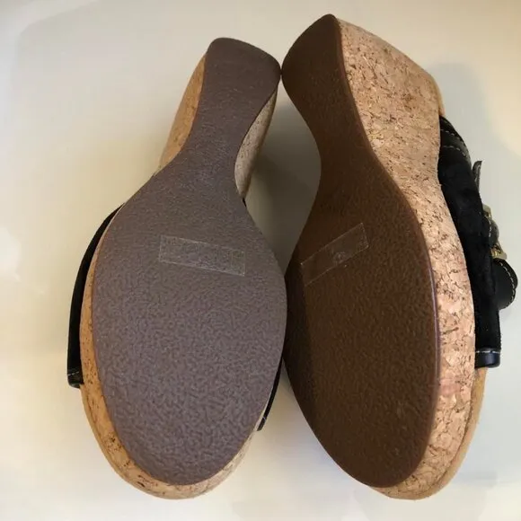 New CLARKS Artisan Black Suede Cork Wedge Open-toe Mule 11