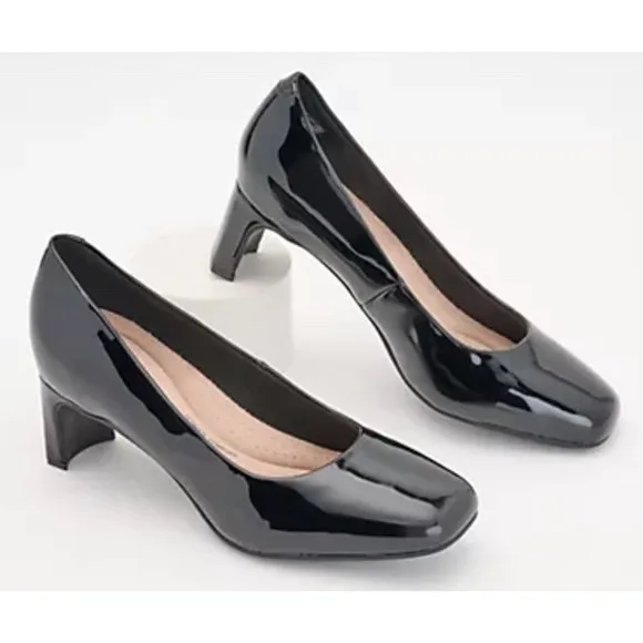 New Clarks Collection Kyndall Iris Patent Leather Pumps Black Foam Size 9M