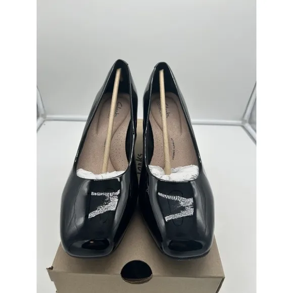 New Clarks Collection Kyndall Iris Patent Leather Pumps Black Foam Size 9M