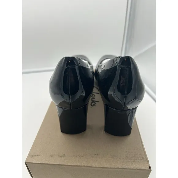 New Clarks Collection Kyndall Iris Patent Leather Pumps Black Foam Size 9M