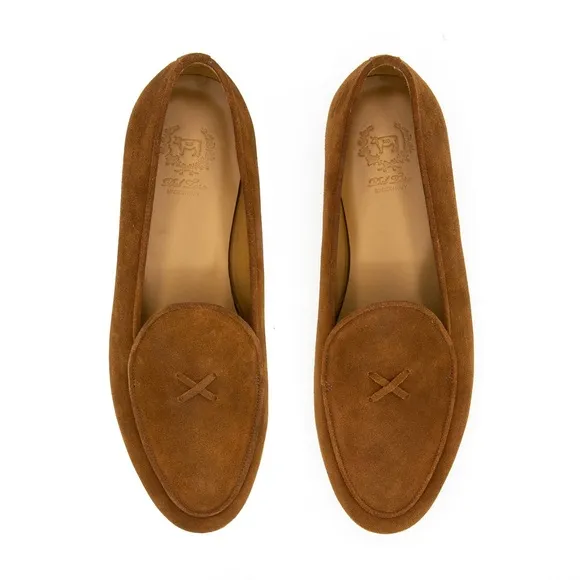New Del Toro Men's Cognac Suede Milano Loafer Leather Shoes Suede Size 6