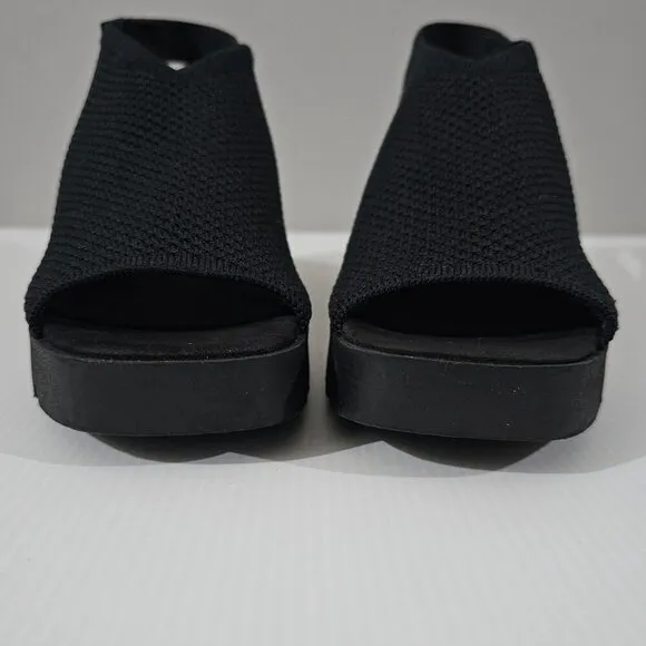NEW Eileen Fisher Cue Heel Slingback Chunky Platform Black Stretch Knit Size 11