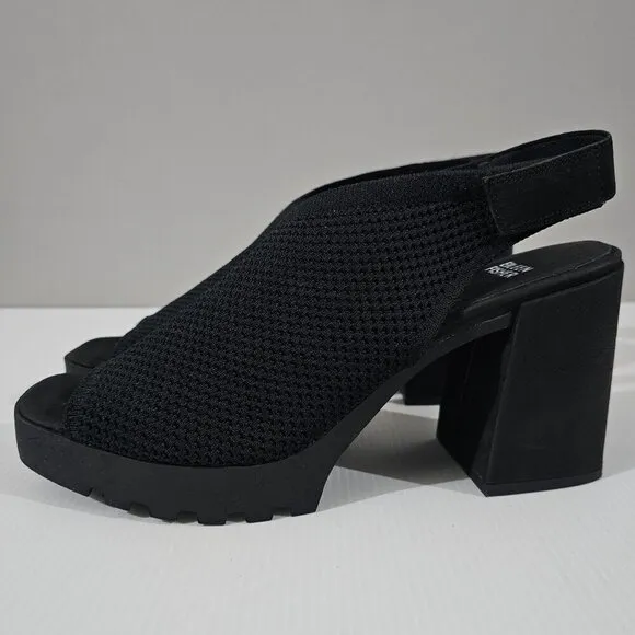 NEW Eileen Fisher Cue Heel Slingback Chunky Platform Black Stretch Knit Size 11