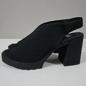 NEW Eileen Fisher Cue Heel Slingback Chunky Platform Black Stretch Knit Size 11