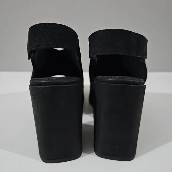 NEW Eileen Fisher Cue Heel Slingback Chunky Platform Black Stretch Knit Size 11