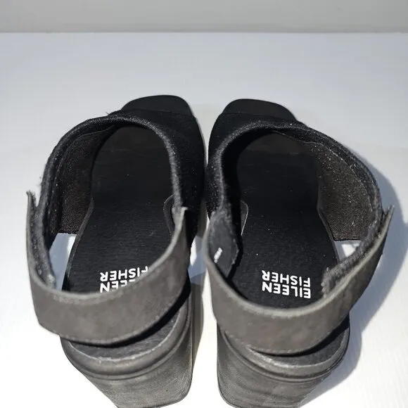NEW Eileen Fisher Cue Heel Slingback Chunky Platform Black Stretch Knit Size 11