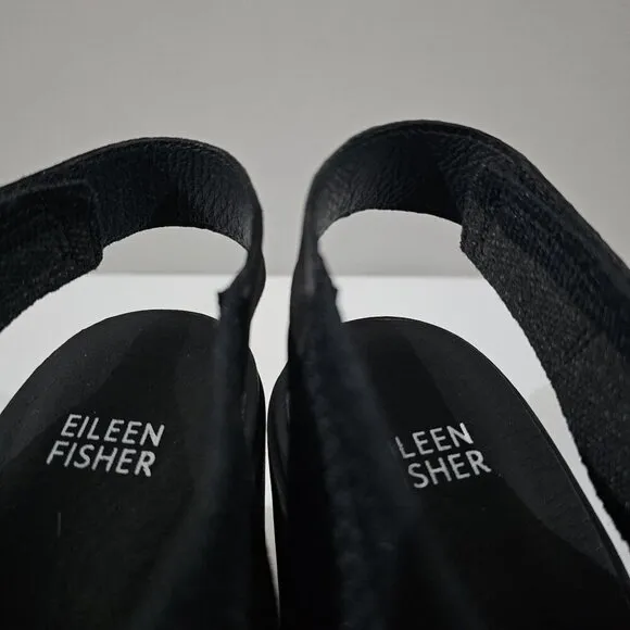 NEW Eileen Fisher Cue Heel Slingback Chunky Platform Black Stretch Knit Size 11