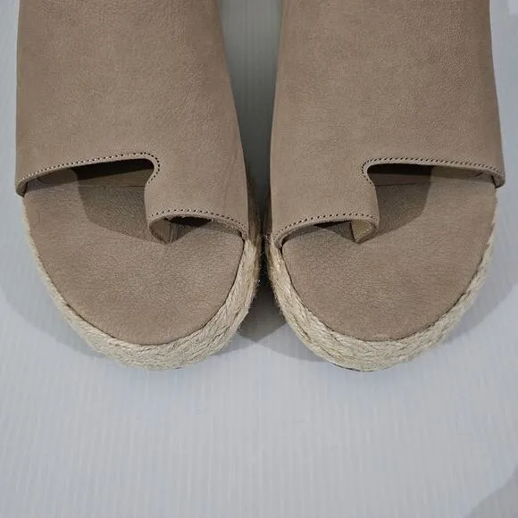 NEW Eileen Fisher Tarry Sandal Espadrille Toe Loop Wedge Tan Leather Size 10