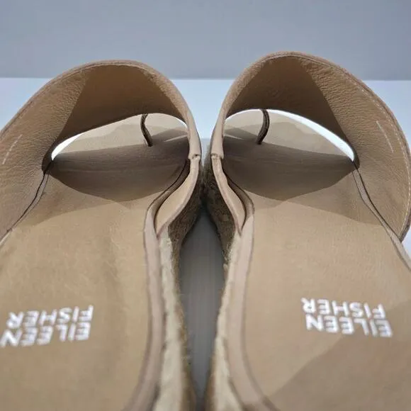 NEW Eileen Fisher Tarry Sandal Espadrille Toe Loop Wedge Tan Leather Size 10