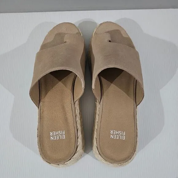 NEW Eileen Fisher Tarry Sandal Espadrille Toe Loop Wedge Tan Leather Size 10