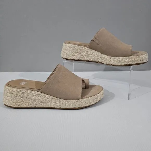 NEW Eileen Fisher Tarry Sandal Espadrille Toe Loop Wedge Tan Leather Size 10