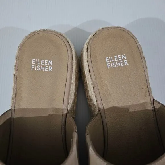 NEW Eileen Fisher Tarry Sandal Espadrille Toe Loop Wedge Tan Leather Size 10