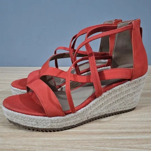 NEW Eileen Fisher Wanda Espadrille Sandal Tangela Orange Suede Size 8
