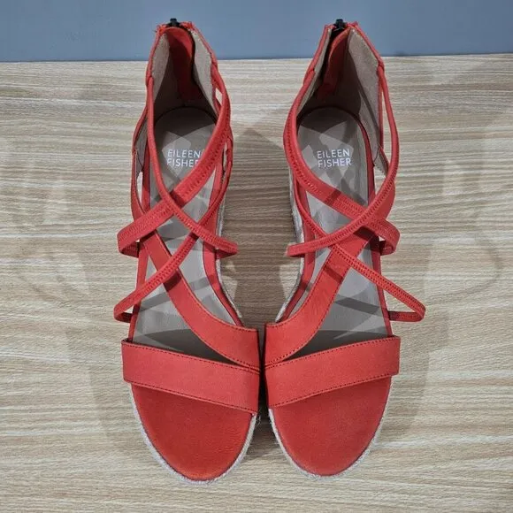 NEW Eileen Fisher Wanda Espadrille Sandal Tangela Orange Suede Size 8