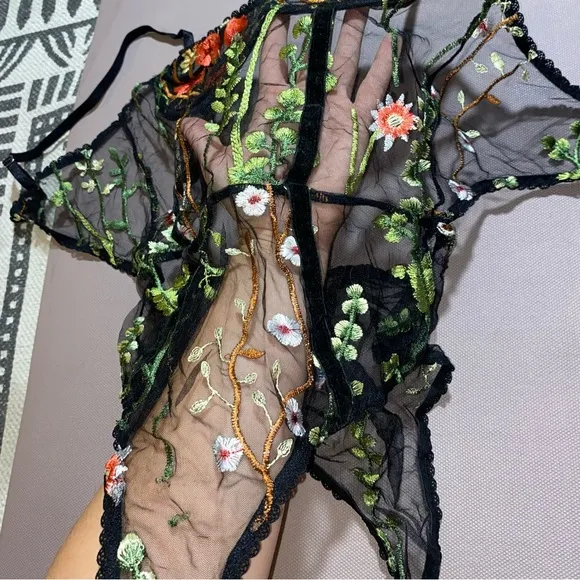 NEW Embroidered Floral Mesh Garden Luxury Lingerie Peekaboo Lace Bodysuit