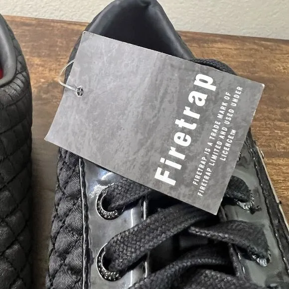 NEW Firetrap Dr Domello Trainer Sneakers 9.5 Mens Black Lace Up Shoes Quilted