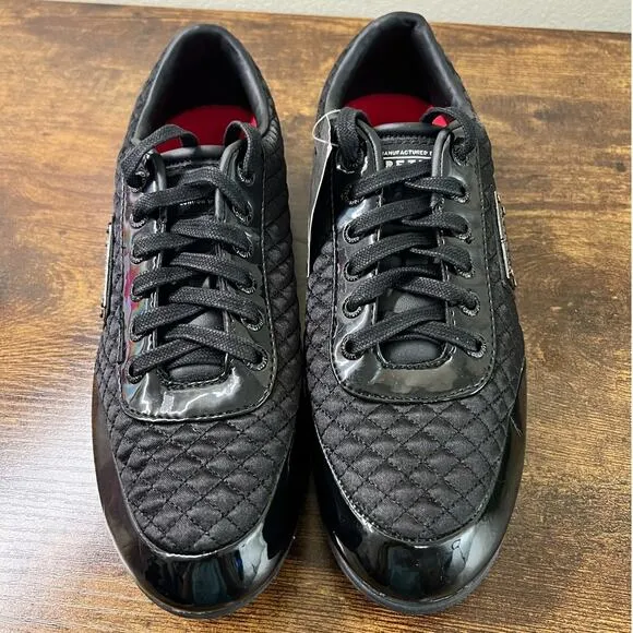 NEW Firetrap Dr Domello Trainer Sneakers 9.5 Mens Black Lace Up Shoes Quilted