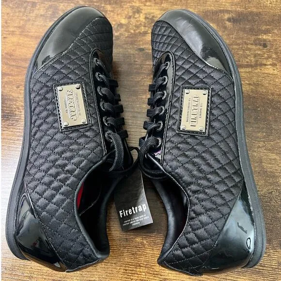 NEW Firetrap Dr Domello Trainer Sneakers 9.5 Mens Black Lace Up Shoes Quilted