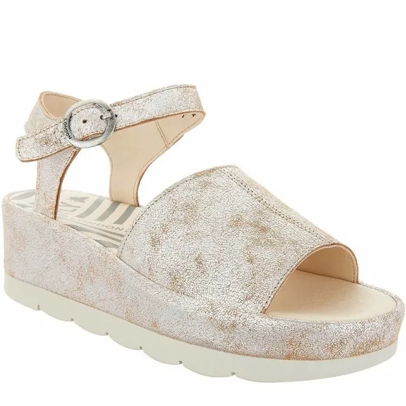New Fly London Bano Leather Platform Wedge Sandals