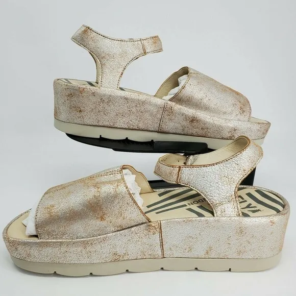 New Fly London Bano Leather Platform Wedge Sandals
