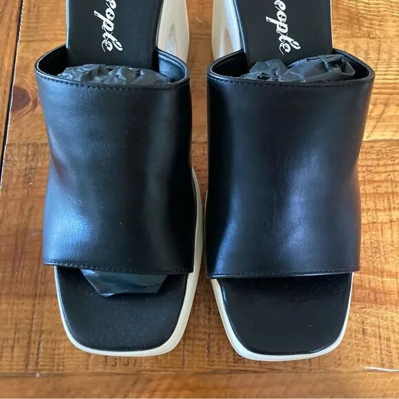 NEW Free People Zoe Platform Slide Sandals Black Noir Made in Italy Size 9.5