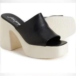 NEW Free People Zoe Platform Slide Sandals Black Noir Made in Italy Size 9.5