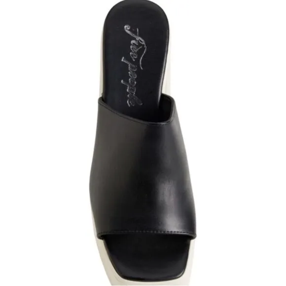 NEW Free People Zoe Platform Slide Sandals Black Noir Made in Italy Size 9.5