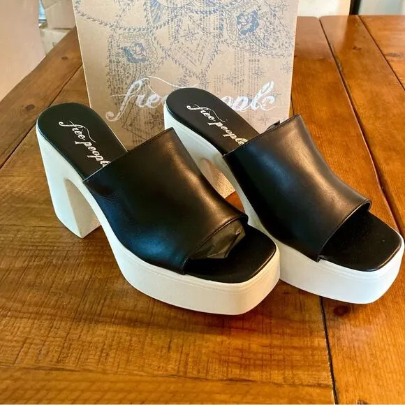 NEW Free People Zoe Platform Slide Sandals Black Noir Made in Italy Size 9.5