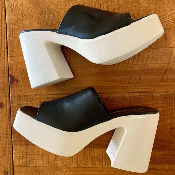 NEW Free People Zoe Platform Slide Sandals Black Noir Made in Italy Size 9.5