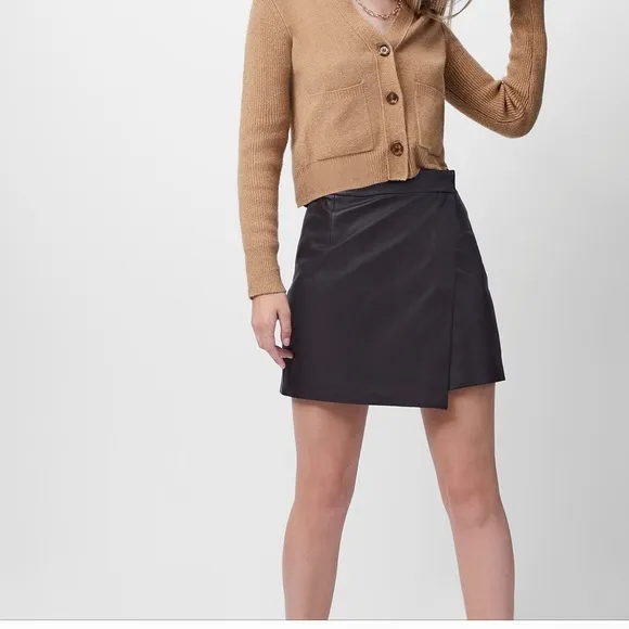 New FRENCH CONNECTION Abri Mini Leather Wrap Skirt Brown Asymmetrical size 4