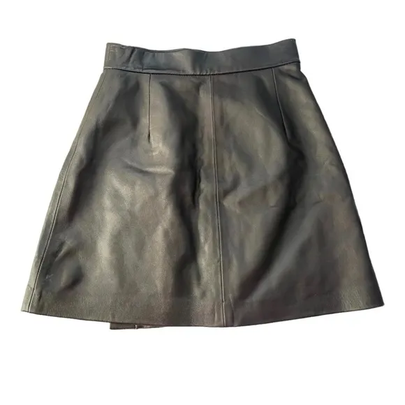 New FRENCH CONNECTION Abri Mini Leather Wrap Skirt Brown Asymmetrical size 4