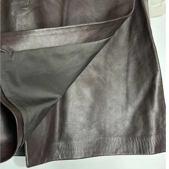 New FRENCH CONNECTION Abri Mini Leather Wrap Skirt Brown Asymmetrical size 4