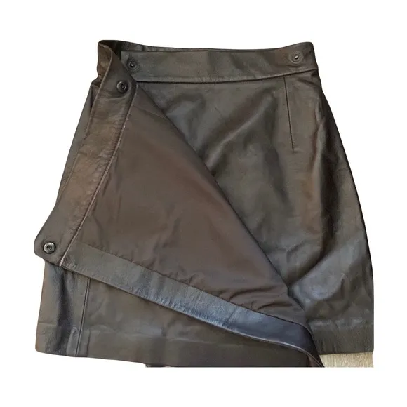 New FRENCH CONNECTION Abri Mini Leather Wrap Skirt Brown Asymmetrical size 4