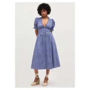 New! HILL HOUSE Sabrina in Blue Basketweave Cotton Sateen