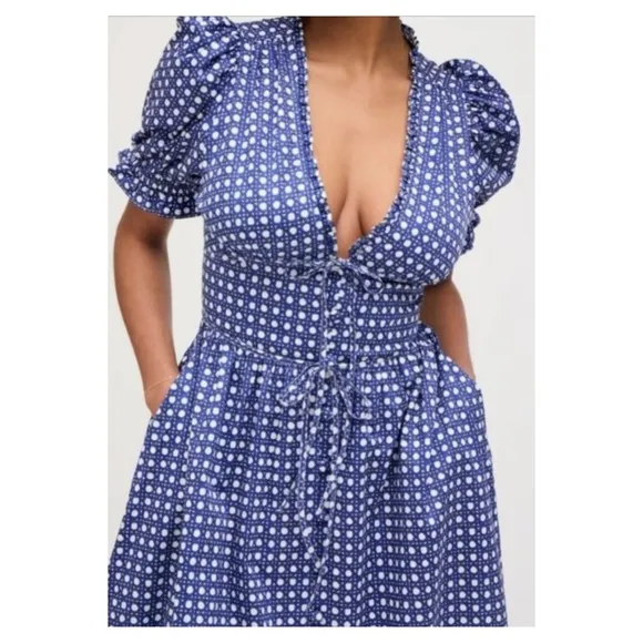 New! HILL HOUSE Sabrina in Blue Basketweave Cotton Sateen