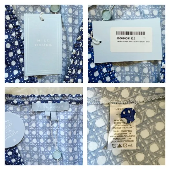 New! HILL HOUSE Sabrina in Blue Basketweave Cotton Sateen